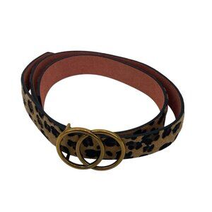 Boutique Animal Print Belt Leopard Calf Hair Gold Tone Buckle M/L 34-38